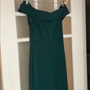 Lulu’s forest green long dress with slit